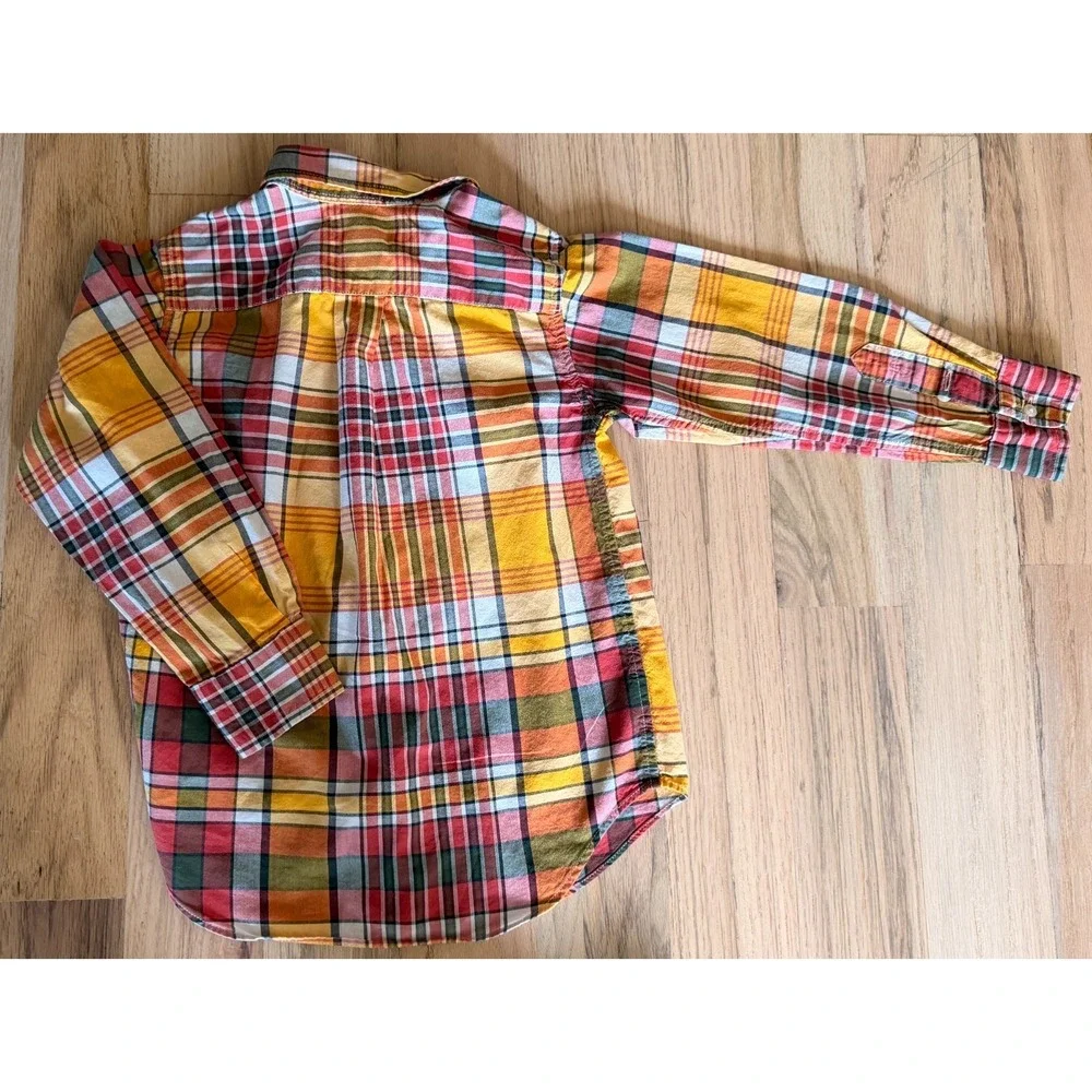 Polo Ralph Lauren Boys Plaid Button Down Shirt Size 4 LS Fall Pumpkin Patch